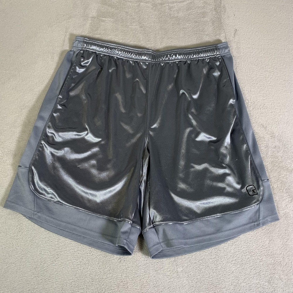 Vintage AND1 Shorts Mens 3XL Silver Gray Shiny Silky Dazzle Y2K 11" Inseam